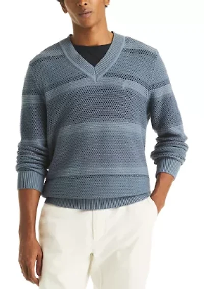Men's Striped Texture Crew Neck Sweater