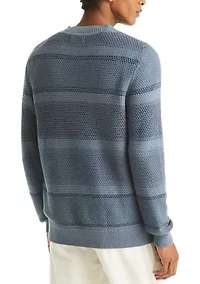 Men's Striped Texture Crew Neck Sweater