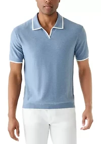 Men's Short Sleeve Johnny Collar Sweater with Tipping