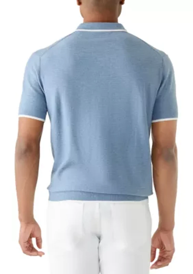 Men's Short Sleeve Johnny Collar Sweater with Tipping