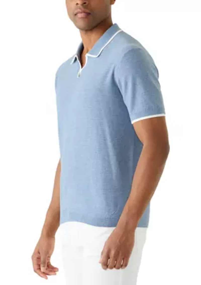 Men's Short Sleeve Johnny Collar Sweater with Tipping