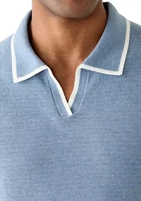 Men's Short Sleeve Johnny Collar Sweater with Tipping