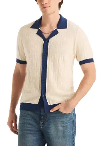 Men's Textured Button Front Sweater Polo