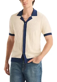 Men's Textured Button Front Sweater Polo