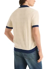 Men's Textured Button Front Sweater Polo