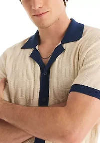Men's Textured Button Front Sweater Polo