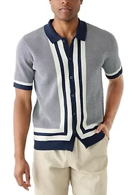 Men's Short Sleeve Button Front Polo Sweater