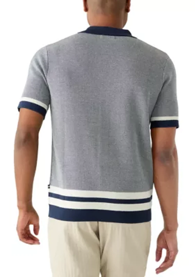 Men's Short Sleeve Button Front Polo Sweater