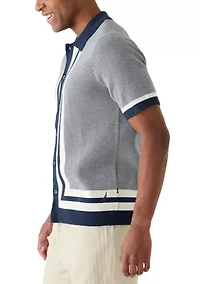 Men's Short Sleeve Button Front Polo Sweater
