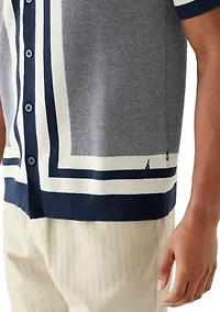 Men's Short Sleeve Button Front Polo Sweater