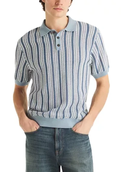 Men's Short Sleeve Striped Polo Sweater