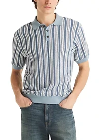 Men's Short Sleeve Striped Polo Sweater