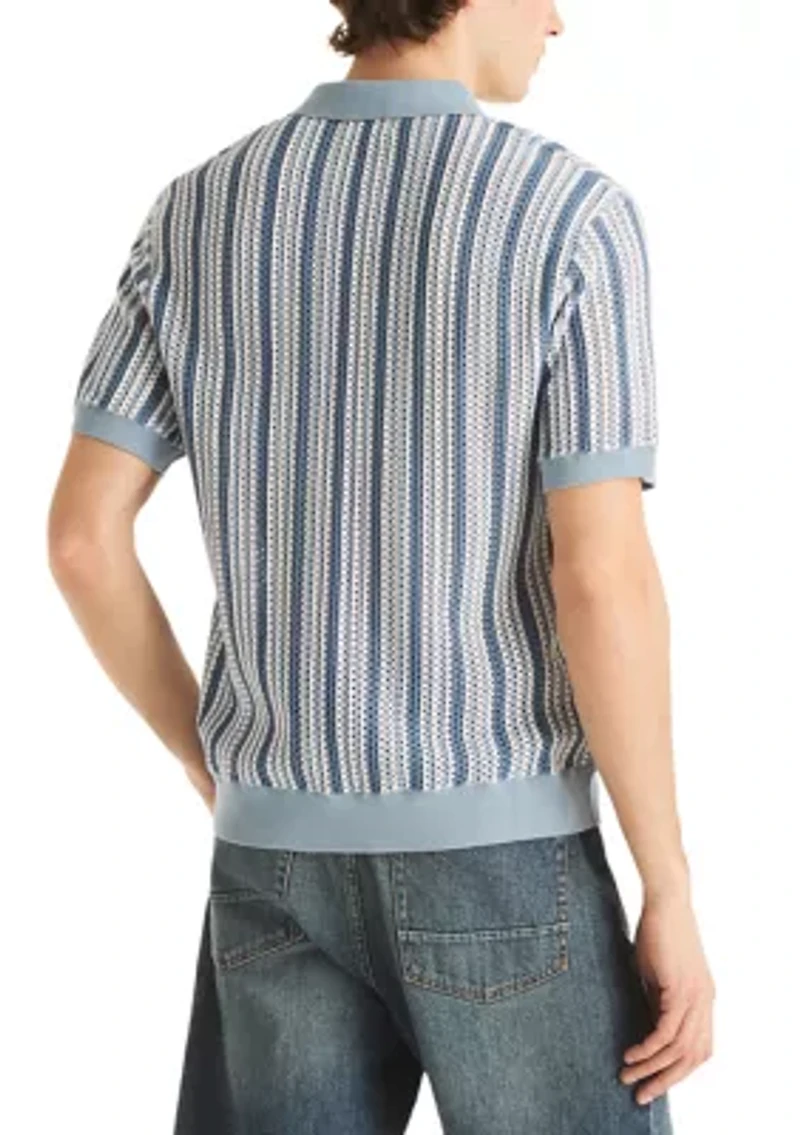 Men's Short Sleeve Striped Polo Sweater