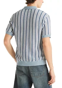 Men's Short Sleeve Striped Polo Sweater