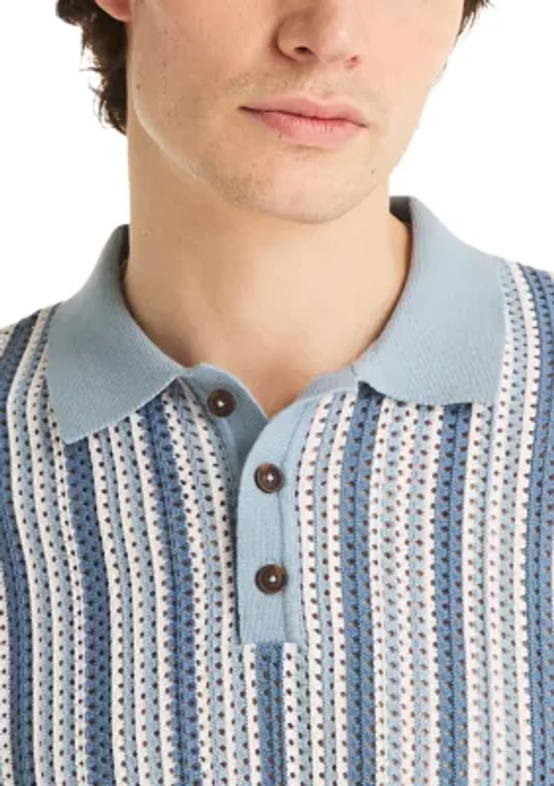 Men's Short Sleeve Striped Polo Sweater