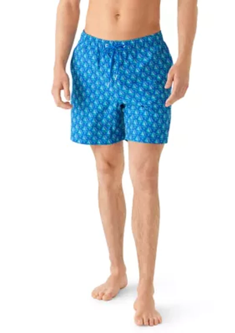 Men's Sail Boat Geo Print 6" Swim Trunks