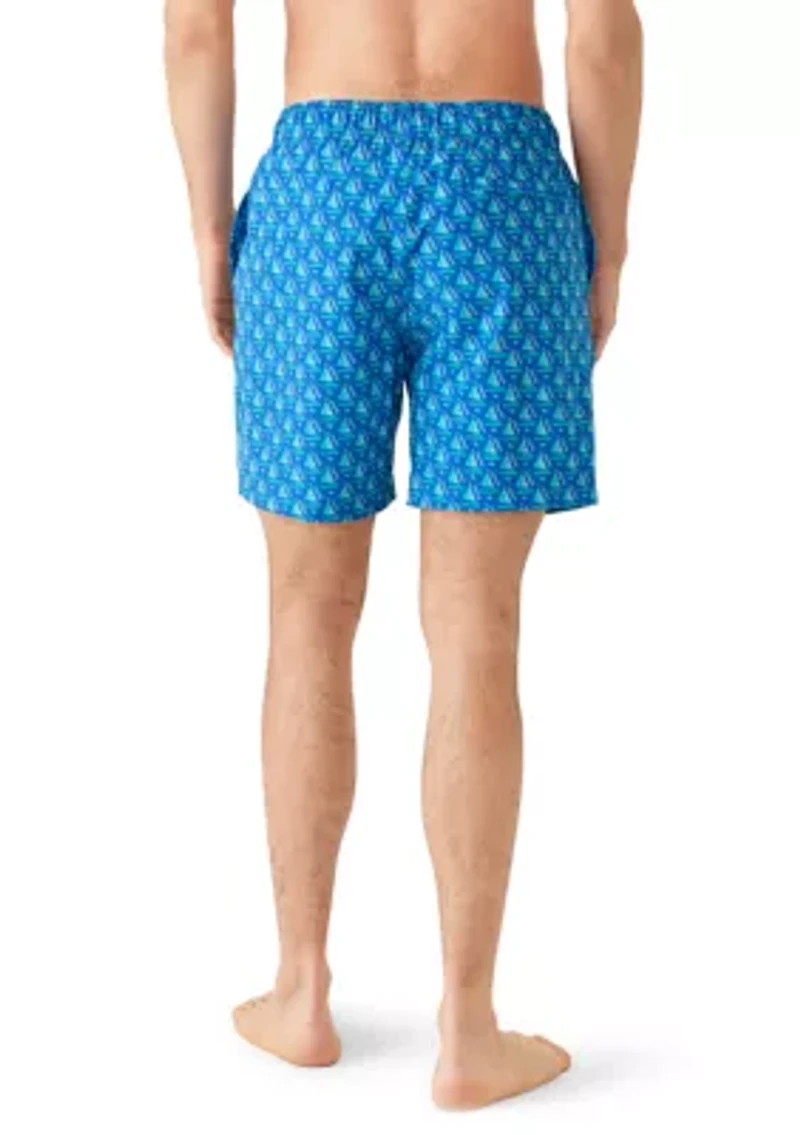 Men's Sail Boat Geo Print 6" Swim Trunks
