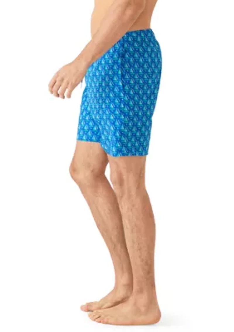Men's Sail Boat Geo Print 6" Swim Trunks