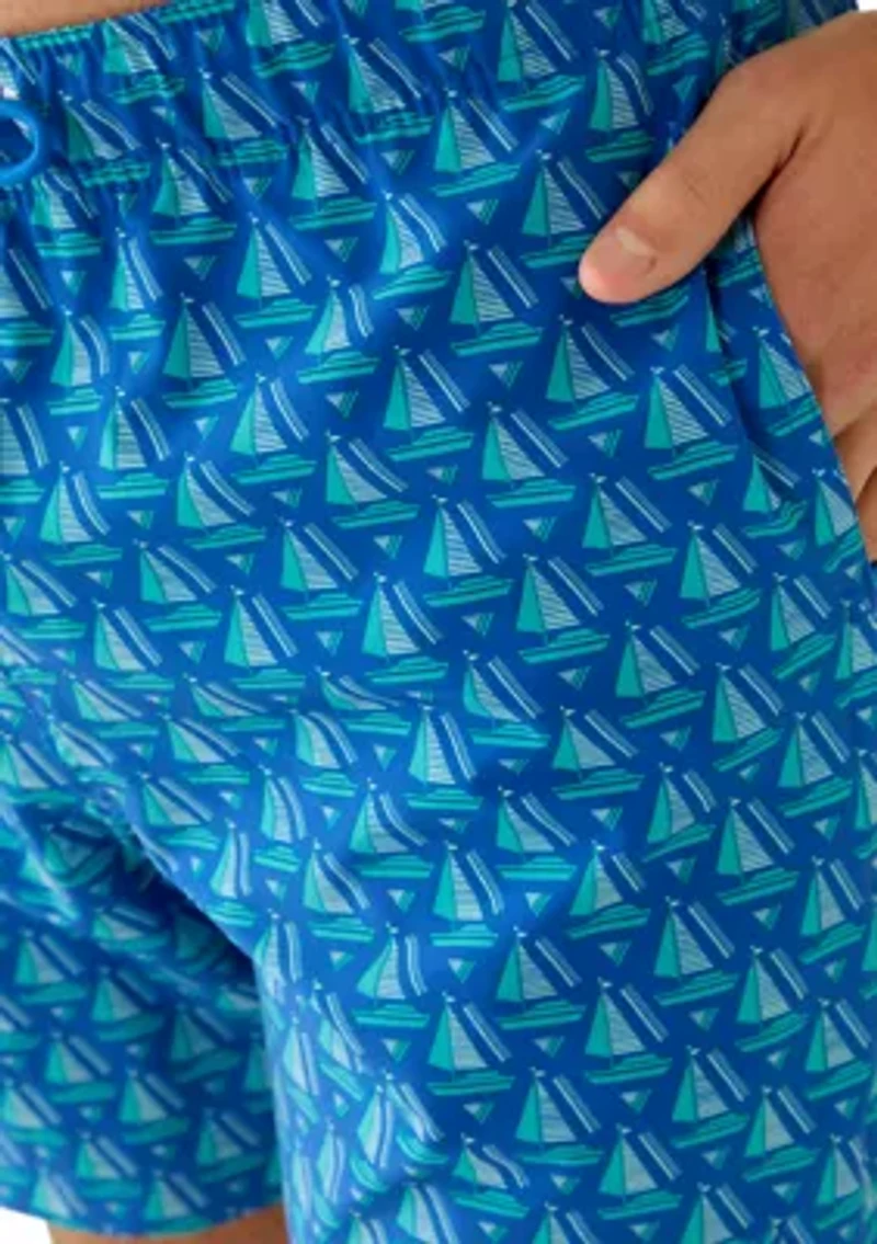 Men's Sail Boat Geo Print 6" Swim Trunks