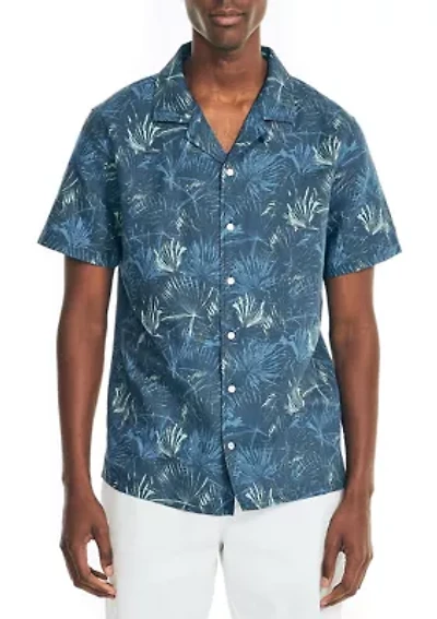 Palm Print Linen Short Sleeve Shirt