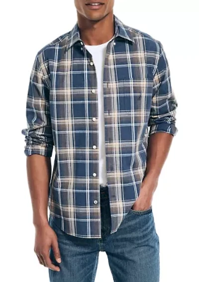 Long Sleeve Heathered Plaid Button Down Shirt