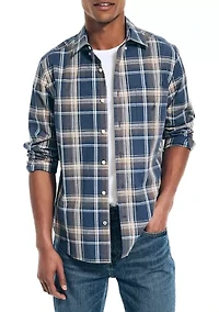 Long Sleeve Heathered Plaid Button Down Shirt