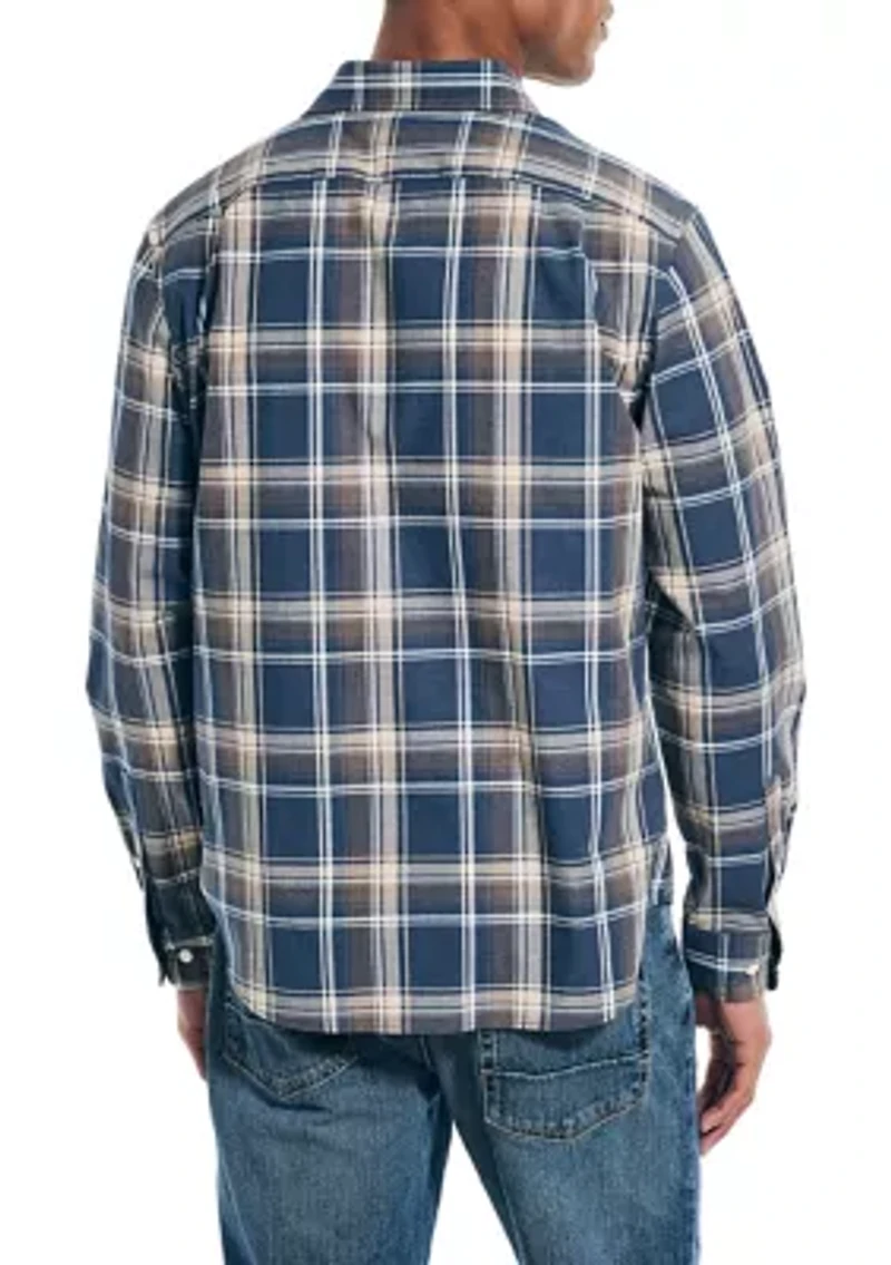 Long Sleeve Heathered Plaid Button Down Shirt