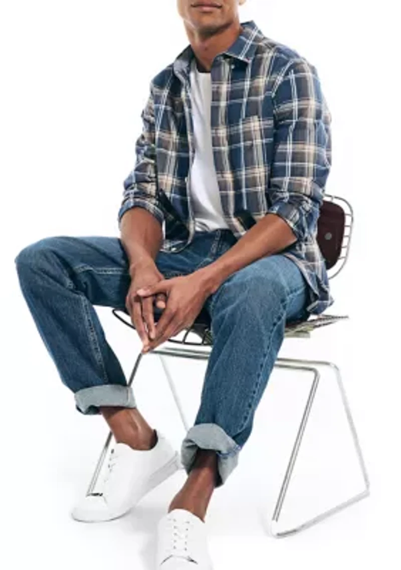 Long Sleeve Heathered Plaid Button Down Shirt