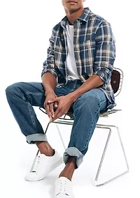 Long Sleeve Heathered Plaid Button Down Shirt