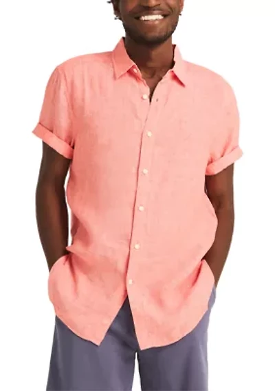 Short Sleeve Solid Linen Button Up Shirt