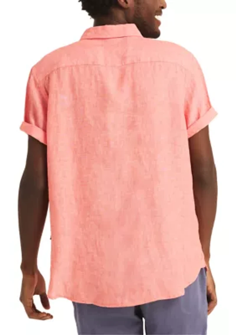 Short Sleeve Solid Linen Button Up Shirt