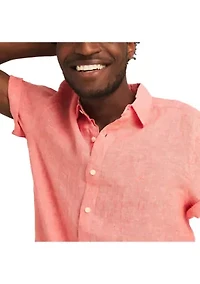 Short Sleeve Solid Linen Button Up Shirt