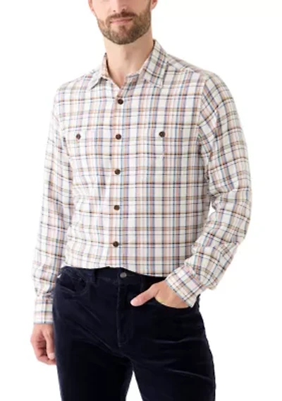 Men's Long Sleeve Stretch Plaid Flannel Button Up Shirt