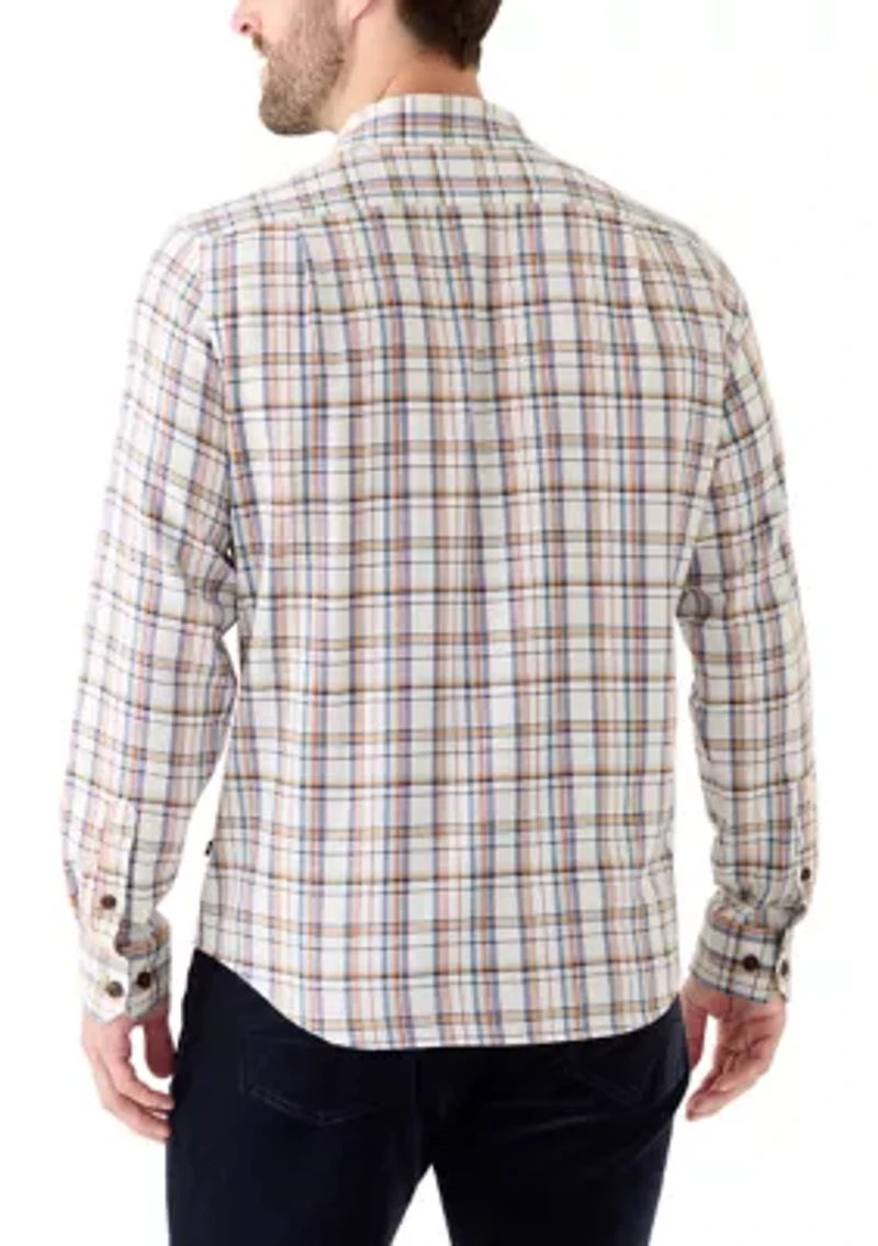 Men's Long Sleeve Stretch Plaid Flannel Button Up Shirt