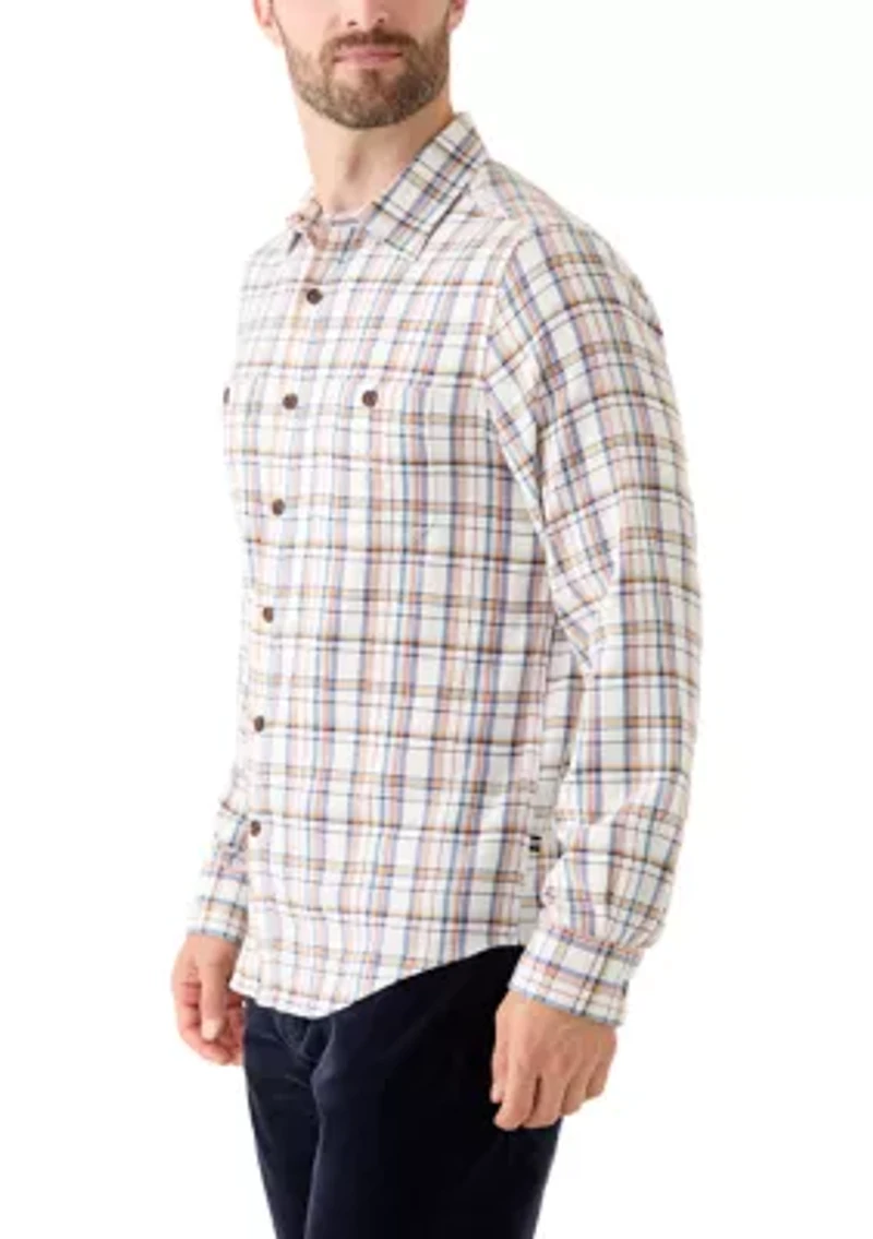 Men's Long Sleeve Stretch Plaid Flannel Button Up Shirt