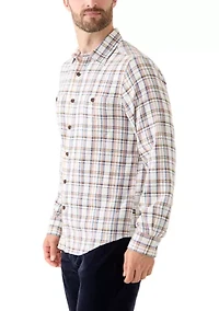Men's Long Sleeve Stretch Plaid Flannel Button Up Shirt
