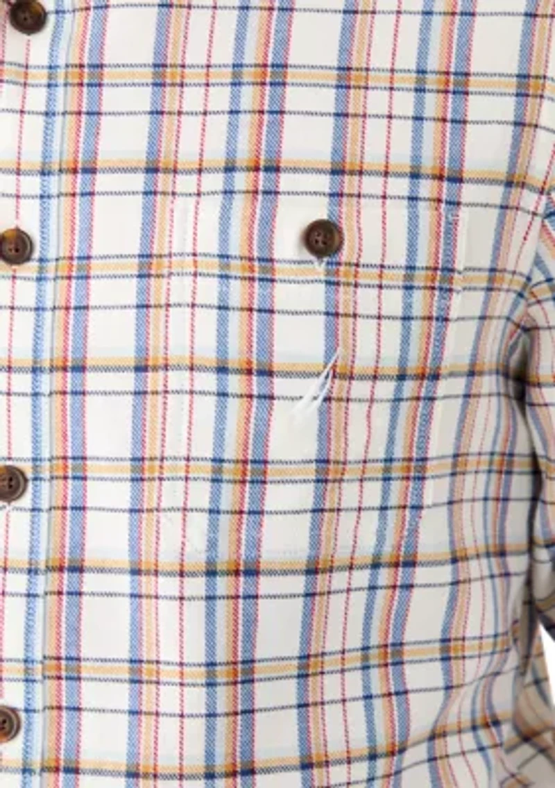 Men's Long Sleeve Stretch Plaid Flannel Button Up Shirt