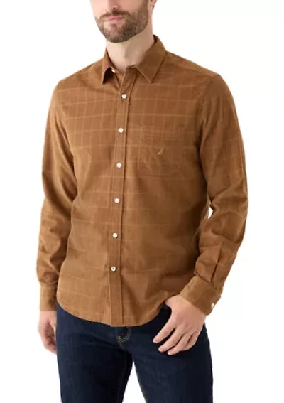 Men's Long Sleeve Corduroy Plaid Flannel Shirt