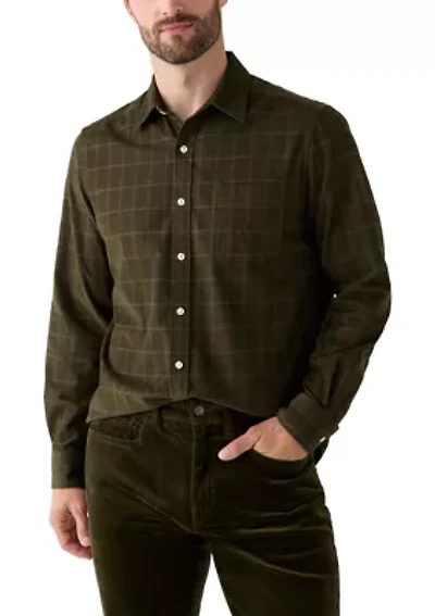 Men's Long Sleeve Corduroy Plaid Flannel Shirt