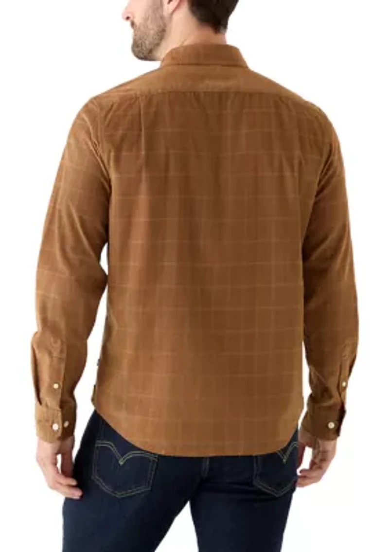 Men's Long Sleeve Corduroy Plaid Flannel Shirt
