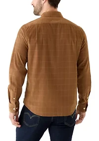 Men's Long Sleeve Corduroy Plaid Flannel Shirt