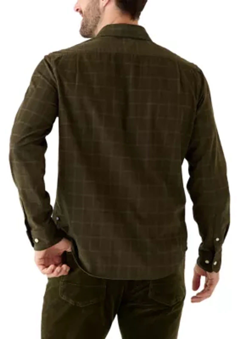 Men's Long Sleeve Corduroy Plaid Flannel Shirt