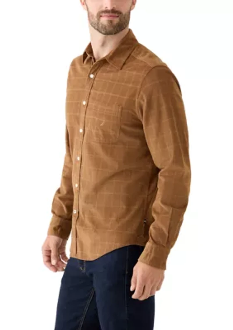 Men's Long Sleeve Corduroy Plaid Flannel Shirt