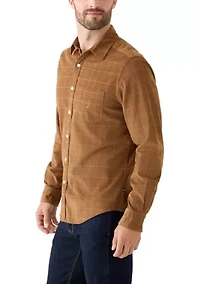 Men's Long Sleeve Corduroy Plaid Flannel Shirt