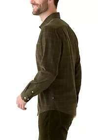 Men's Long Sleeve Corduroy Plaid Flannel Shirt