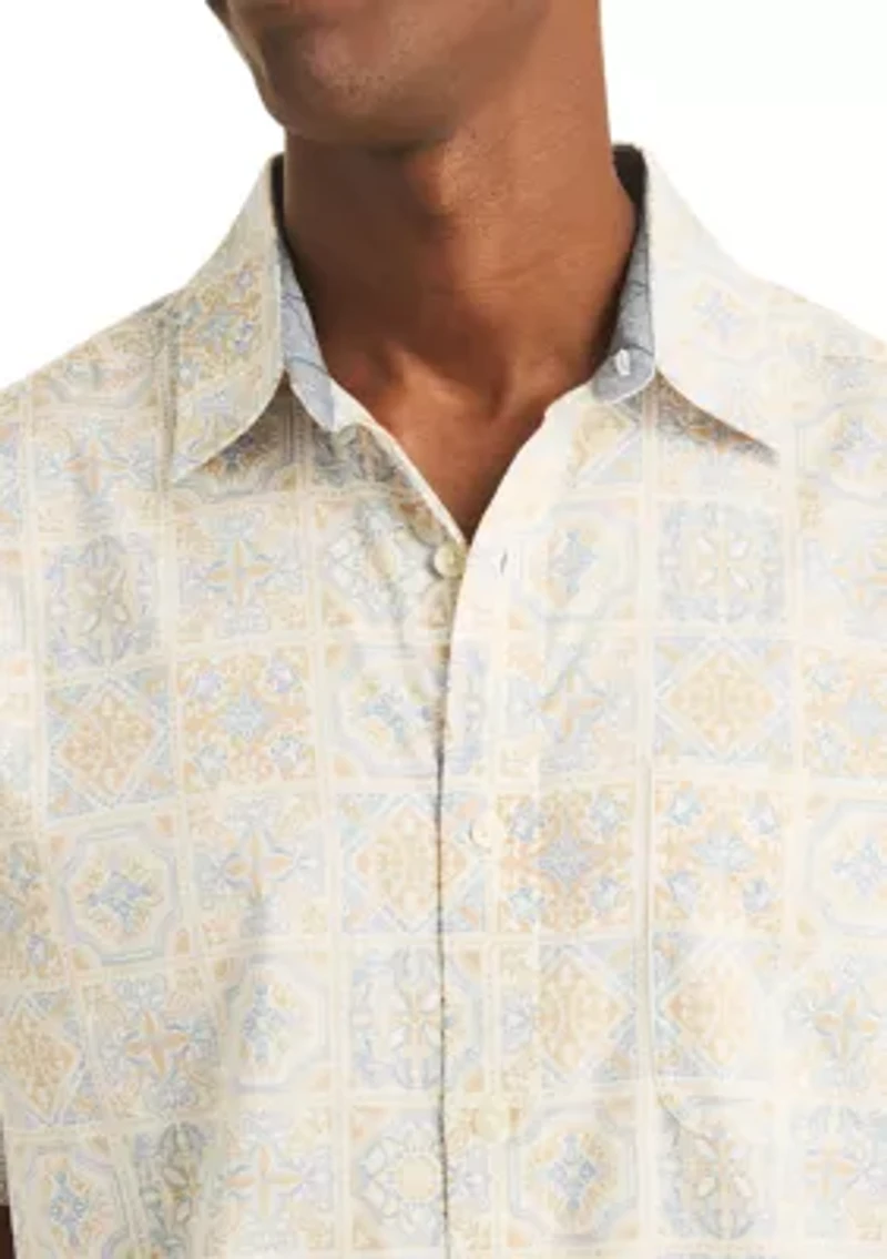 Men's Short Sleeve Tencel Print Woven Shirt