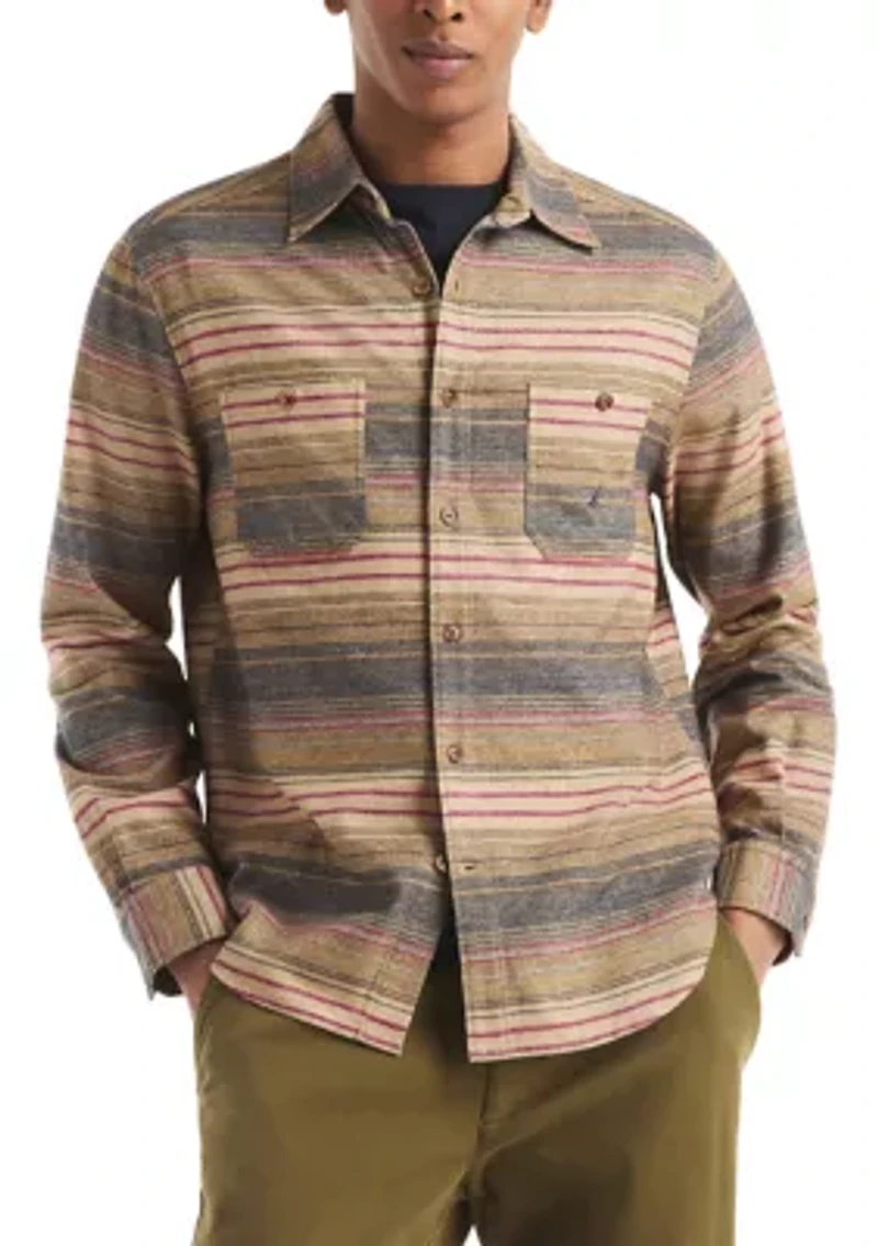Men's Long Sleeve Striped and Tribal Pattern T-Shirt