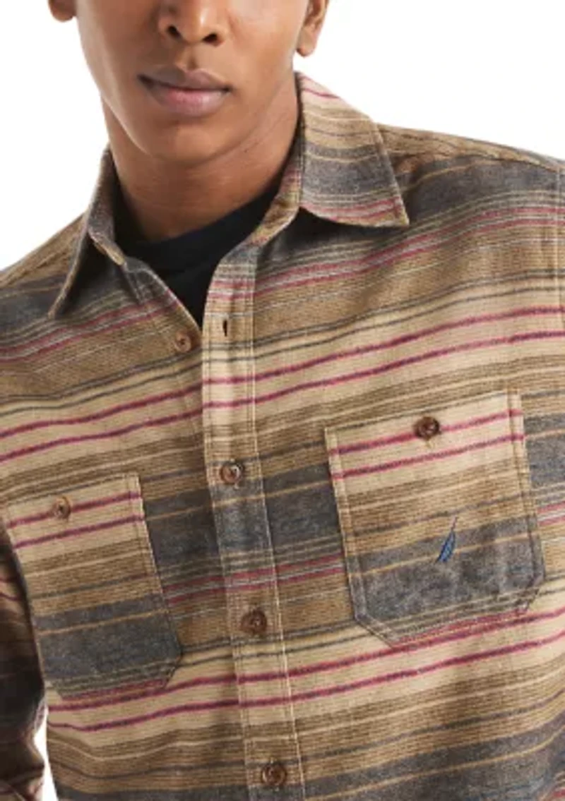 Men's Long Sleeve Striped and Tribal Pattern T-Shirt