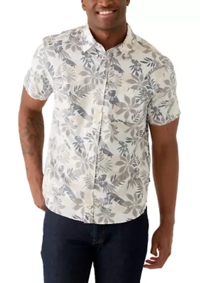 Men's Short Sleeve Tencel Floral Button Up Shirt