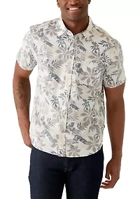 Men's Short Sleeve Tencel Floral Button Up Shirt